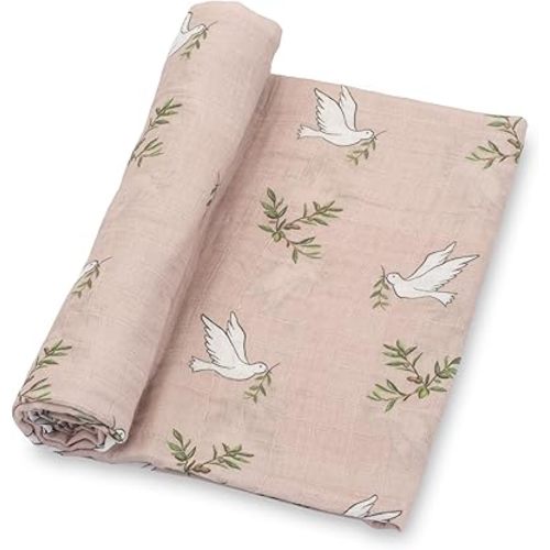 LollyBanks Baby Blanket, 100% Cotton Muslin Swaddle, Soft 47 x 47 Inches for Girls, Nursery Essentials, Registry (Dove Print)