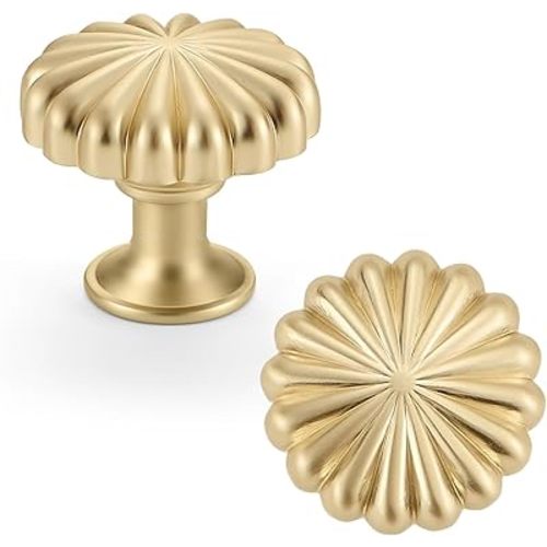 10 Pack Gold Cabinet Knobs for Kitchen Cabinets and Dresser Drawers，Zinc Alloy Brushed Brass Hardware Handles Pulls，Vintage Cupboard Drawer Knob