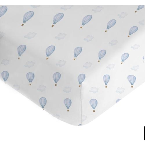 Baby Boy Crib Sheets Hot Air Balloon Design, Nursery decor, baby shower boy gift, Jersey knit fitted sheet for mini crib and standard crib