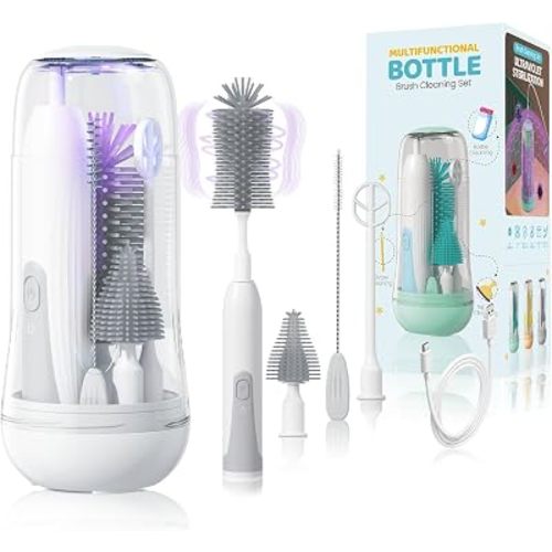Portable Electric Bottle Brush Cleaner with Storage Box, 4-in-1 Kit