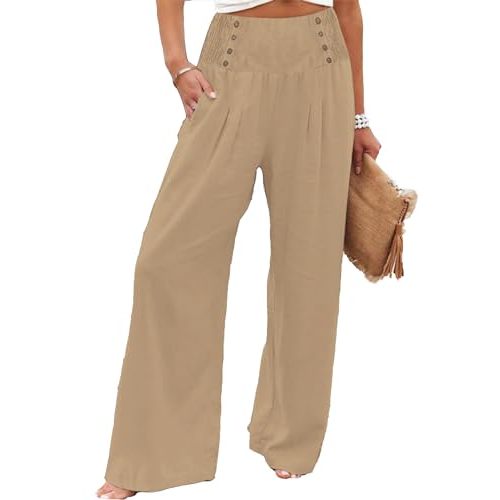 Womens High Waisted Wide Leg Palazzo Pants Casual Lounge Boho Flowy Pants with Pockets