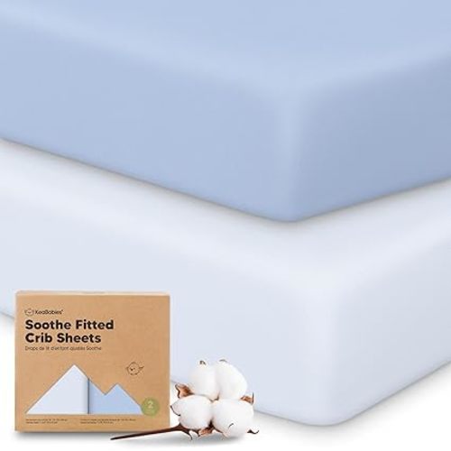 KeaBabies 2-Pack Organic Crib Sheets for Boys, Girls - 52x28 Fitted Crib Mattress Sheet Neutral, Breathable Jersey Cotton Cover for Baby Bed, Toddler Mattress, Soft & Cute Prints (Blue Flax)