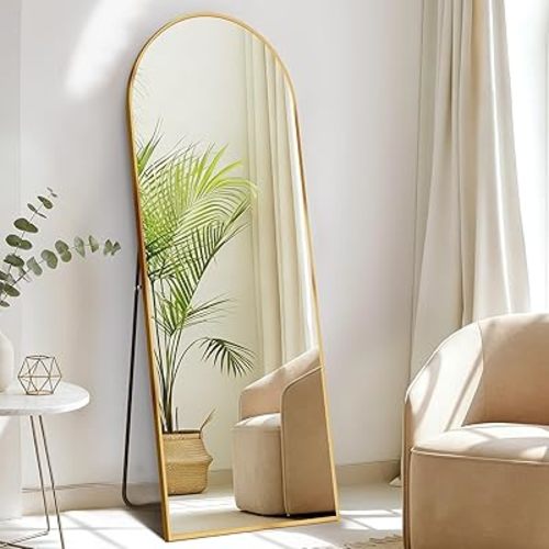 DUMOS Arched Full Length Mirror, 56"x15" Full Body Floor Standing Mirror with Aluminum Frame and Shatter Proorf Nano Glass, Modern Wall Hanging Leaning for Living Room, Home Decor, Gold