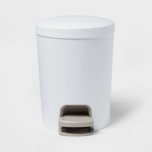 1.6gal Round Step Trash Can - Brightroom™: Compact Pedal-Operated Lid, Small Bathroom Bin, Textured White Finish