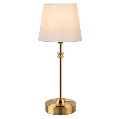 ONEWISH Cordless Lamp-Battery Operated Table lamp, 4000mAh Rechargeable, Stepless Dimmable, Small Touch Bedside Lamp with Fabric Shade, 2700K Warm Ambient Light for Dining, Patio, Bathroom(Gold)