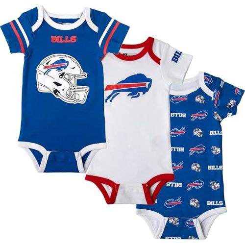 Gertex NFL Buffalo Bills 3-Pack Bodysuit Bundle, Gift Set | Made With 100% Organic Cotton