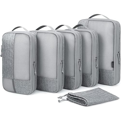 BAGSMART Compression Packing Cubes for Travel, 6 Set Travel Packing Cubes for Carry on Suitcases, Compression Travel Cubes & Suitcase Organizer for Packing with Shoe Bag Grey