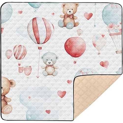 Bears Balloons Baby Play Mat 50" x 50", Playmat for Playpen, Thicken Soft Padding Foam Crawling Mat for Babies Toddlers Infants