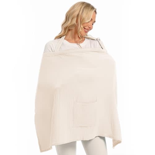 Wimst Muslin Nursing Cover Breastfeeding for Women, Soft and Breathable Breastfeeding Cover with Rigid Hoop for Nursing Apron (Cream)