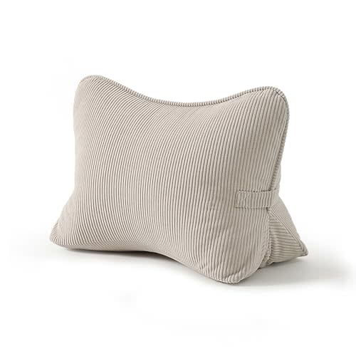 Pat. Pend. Corduroy Lumbar Support Back Pillow for Watching TV, Reading & Gaming, Ergonomic Triangle Support Cushion for Sofa, Armchair & Bed Sitting, Removable Washable Cover, Beige Gray