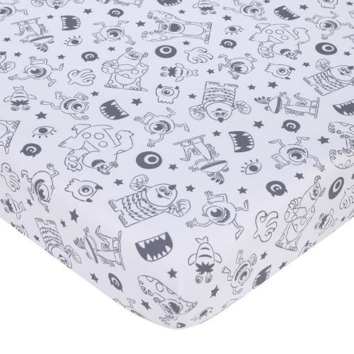 NoJo Disney Monsters, Inc. Cutest Little Monster Gray, and White Nursery Fitted Crib Sheet