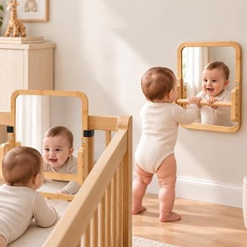 Montessori Mirror with Baby Pull Up Bar for Safe Pull-to-Stand Practice