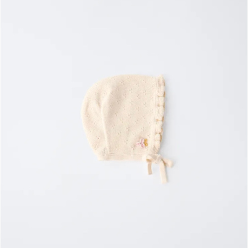 EMBROIDERED FLOWER KNIT BONNET - Ecru | ZARA United States