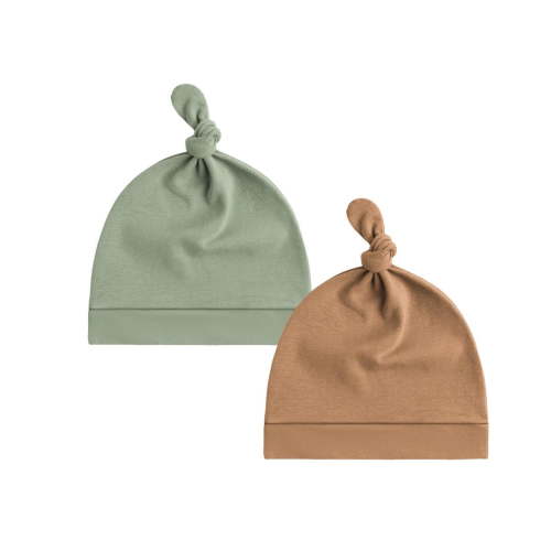 2Pcs Elastic Knotted Baby Bonnet Hat, Soft & Breathable Cotton Infant Hospital Caps for 0 to 3 Month Newborns Boys Girls