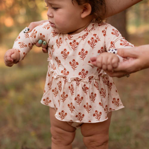 Infant Long Sleeve and Skirt Onesie in Fall Floral – Silks