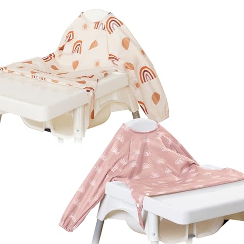 Long Sleeve Baby Bib - Mess-Proof Feeding Bibs for Babies - Adjustable, Waterproof, and Highchair/Table Attachment