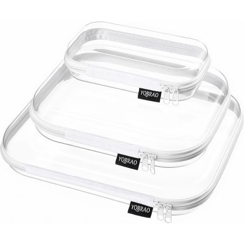 YQBRAO Clear Hard Shell Organizer Cases, Multi-Size (L, M & S), 3-Pack | 1.2 mm clear PET organizers in three sizes for toiletries, cosmetics, electronics, travel items, and everyday storage