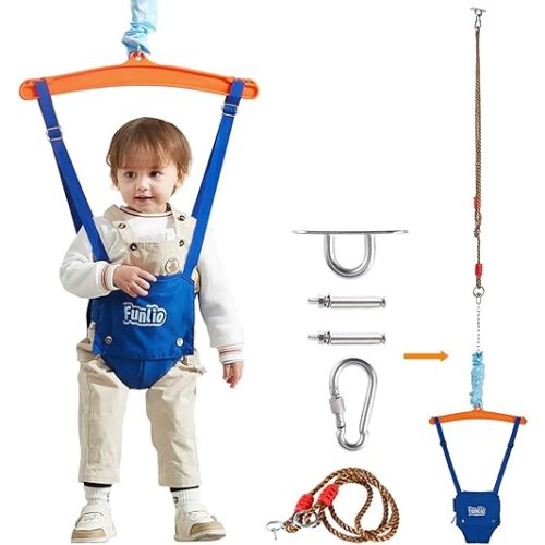 FUNLIO Baby Jumper with a Ceiling Hook for 6-24 Months, Baby Door Jumper for Indoor/Outdoor Play, Infant Jumper Doorway with Adjustable Chain, Easy to Assemble & Store (with a Ceiling Hook)