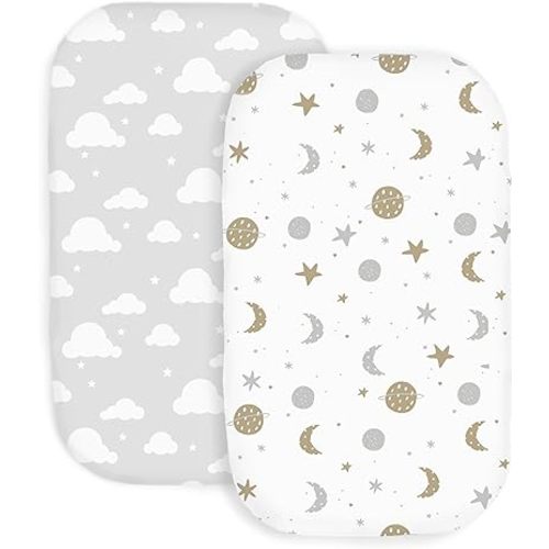 100% Organic Cotton 2 Pk of Bedside Sleeper Bassinet Fitted Mattress Sheets for Mika Micky, Baby Delight, Ronbei, Chicco, KoolerThings, Cloud Baby, AMKE, Angelbliss, Maxi-COSI, Arm's Reach, and More.