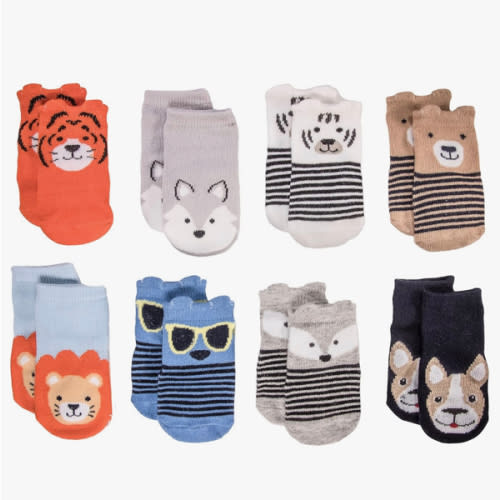 Little Me 8-Pack Baby Socks, Animal Charter Themed, 0-12 Months