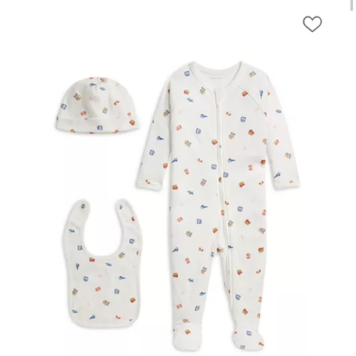 Girls' Polo Bear Cotton Hat, Bib & Footie, 3 Piece Gift Set - Baby