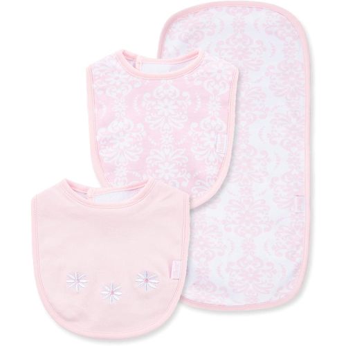 Little Me Clothes for Baby Boys’ and Girls’ 3-Piece Bib and Burp Sets, 2 Bibs and 1 Burp Cloth, Soft Cotton Feeding Essentials with Velcro Closures, Absorbent, Machine Washable