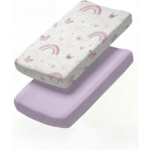 Changing Pad Cover - Pack of 2 Soft Unisex Diaper Change Microfiber Table Sheets - Fits 32"x16" Contoured Pad - Changing Pad Cover for Baby Boys & Girls - Snug, Machine Washable - Oeko-Tex, Flutter