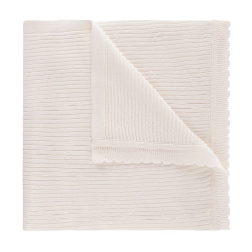 Scalloped Trim Ribbed Knit Blanket