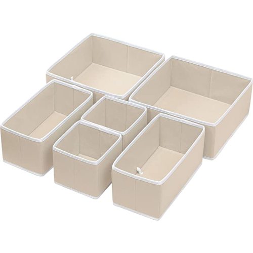 Simple Houseware Foldable Cloth Storage Box Closet Dresser Drawer Divider Organizer Basket Bins for Underwear Bras, Beige (Set of 6)