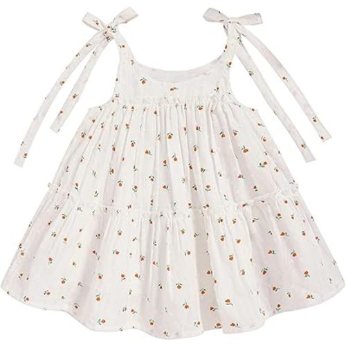 Toddler Baby Girl Summer Dress - Sleeveless Dot Tiered Sundress with Adjustable Tie-Shoulders for Beach, Party, Photos