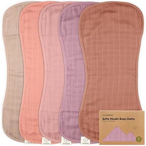 5-Pack Muslin Burp Cloths Baby Boy, Girl - Very Absorbent Baby Burp Cloth Rags, 8-Layers Viscose Derived from Bamboo Cotton Muslin Towel, Super Soft Spit Up Rags, No Shrink Washcloths (Mauve)