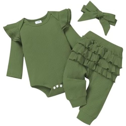 Baby Girl Clothes Newborn Romper Long Sleeve Infant Outfits 3Pcs Ruffle Tops + Pants + Headband