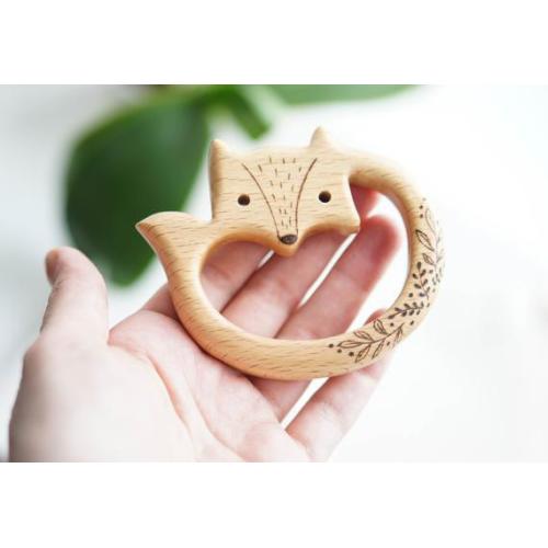 Wooden Teether Fox. Wooden Teether Ring. Wooden Teether