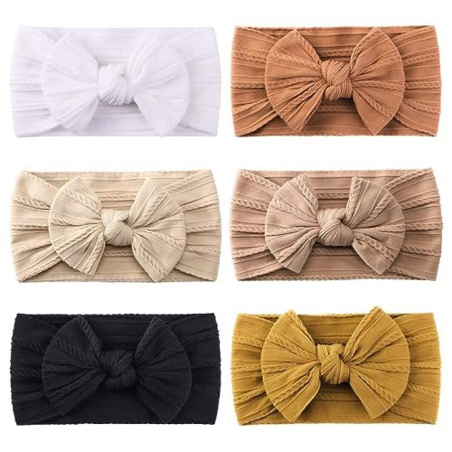 jollybows 6pcs Baby Nylon Headbands Hair Bow Elastics Hairbands Hair Accessories for Baby Girls Newborn Infant Toddlers Kids (Natural colors)