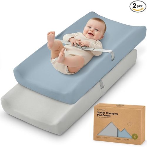 2-Pack Organic Changing Pad Covers for Girl, Boy, 100% Cotton (Steel)