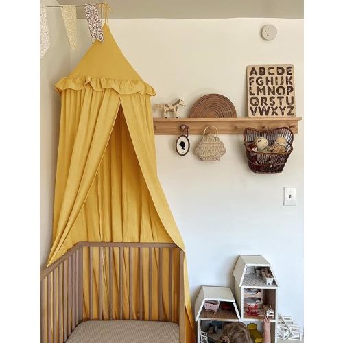 ZEAK Kids Bed Canopy with Ruffles Cotton Hanging Tent Frills Curtain Net for Baby Nursery Room Children Reading Nook Décor