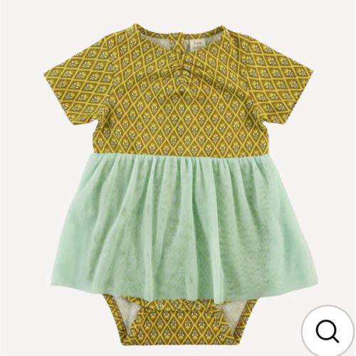 short sleeve ruched tulle skirted bodysuit | retro diamond floral | organic cotton jersey