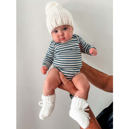 Steel Blue Stripe / Organic Ribbed Long Sleeve Bodysuit