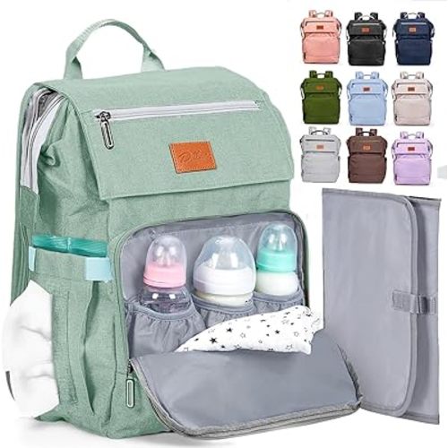 PILLANI Baby Diaper Bag Backpack - Large Bag for Boys & Girls, Waterproof Diaper Backpack - Travel Diaper Bags w/Changing Pad, Baby Registry Search & Shower Gifts - Essentials Must Haves Newborn Stuff