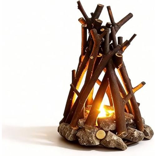 LED Night Light Wooden Campfire, Dimmable USB Night Light with Flame Sound & 3 Modes, Wooden Ambient Lamp for Bedroom, Indoor Camping Decor, Desk & Table Lamp - Soothing Mood Light Gift (Medium)