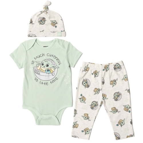Star Wars The Child Infant Baby Boys Bodysuit Pants and Hat 3 Piece Outfit Set Newborn to Infant