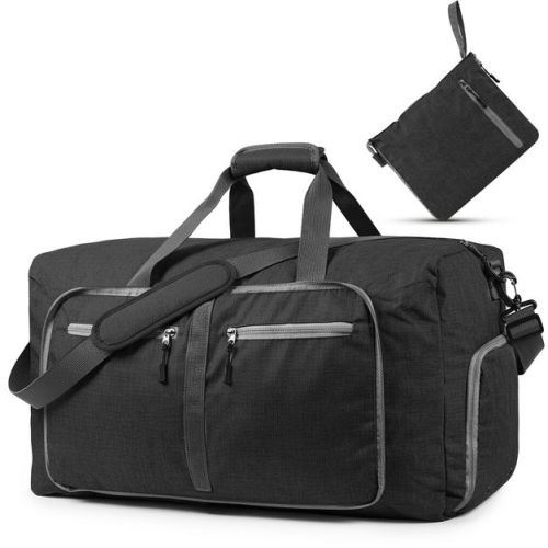 Fosmon Large Duffle Bag for Travel, 65L Duffel Bag, Foldable Duffle Bag Carry On Travel Bag Gym Bag Weekender Bag With Shoe Compartment, Black