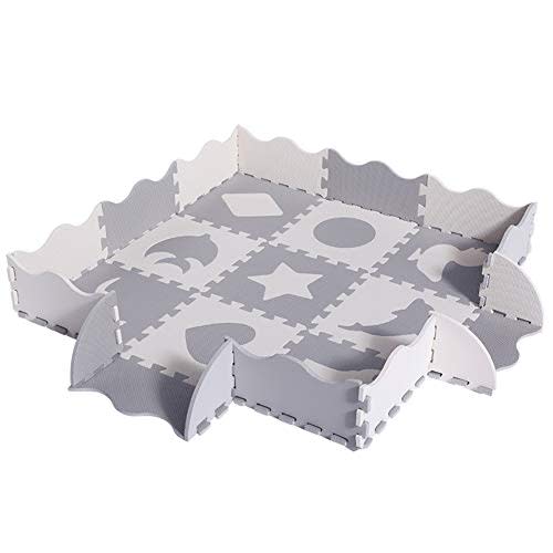SUPERJARE 25 Pieces Baby Play Mat, Thick Interlocking Foam Floor Tiles with 9 Patterns, Non Toxic Crawling Mat for Playroom & Nursery, Neutral Color for Infants, Baby & Toddler