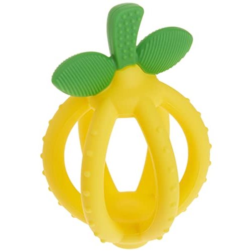 Itzy Ritzy Teething Ball & Training Toothbrush – Silicone, BPA-Free Bitzy Biter Lemon-Shaped Teething Ball Featuring Multiple Textures to Soothe Gums and an Easy-to-Hold Design, Lemon