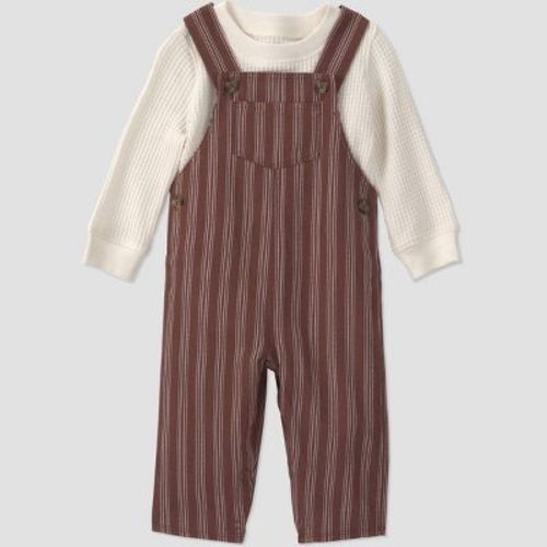Carter's Just One You® Baby Boys' 2pc Thermal Long Sleeve and Striped Overalls Set - Brown 6M
