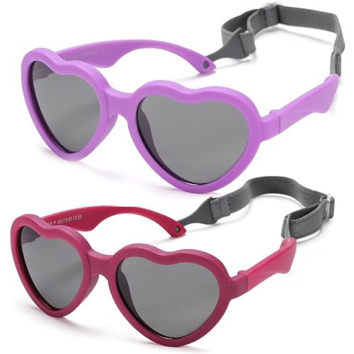 Flexible Heart Shaped Baby Polarized Sunglasses with Strap Adjustable Toddler & Infant Age 0-24 Months
