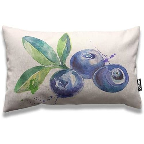 AOYEGO Blueberry Throw Pillow Cover 12x20 Inch Nature Watercolor Painting Fruit Berries Green Leaves Rectangle Pillow Cases Home Decorative Cotton Linen Cushion Cover for Bed Sofa