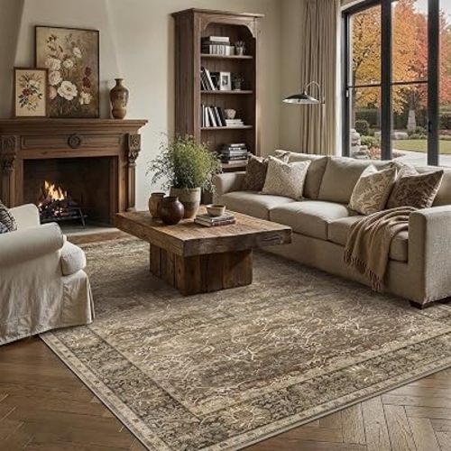 Zeeinx Brown 6x9 Washable Rug for Bedroom Large Vintage Bedroom Rug