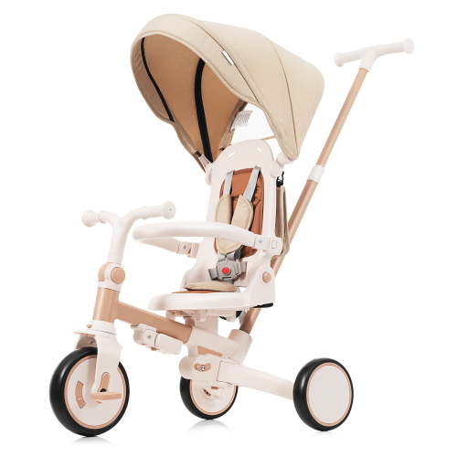 EUROCO 7 in 1 Baby Tricycle,Folding Kids Tricycle with Adjustable Push Handle, Removable Pedal, Canopy,Guardrail,Backrest and Safety Belt,Toddler Bike for Boys Girls 1-6 Years,Light Brown