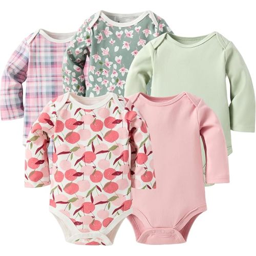 Baby Girls Long-Sleeve Bodysuit,100% Cotton 5 Pack One-Piece Baby Clothes,0-24 Months Soft Baby Girls Rompers